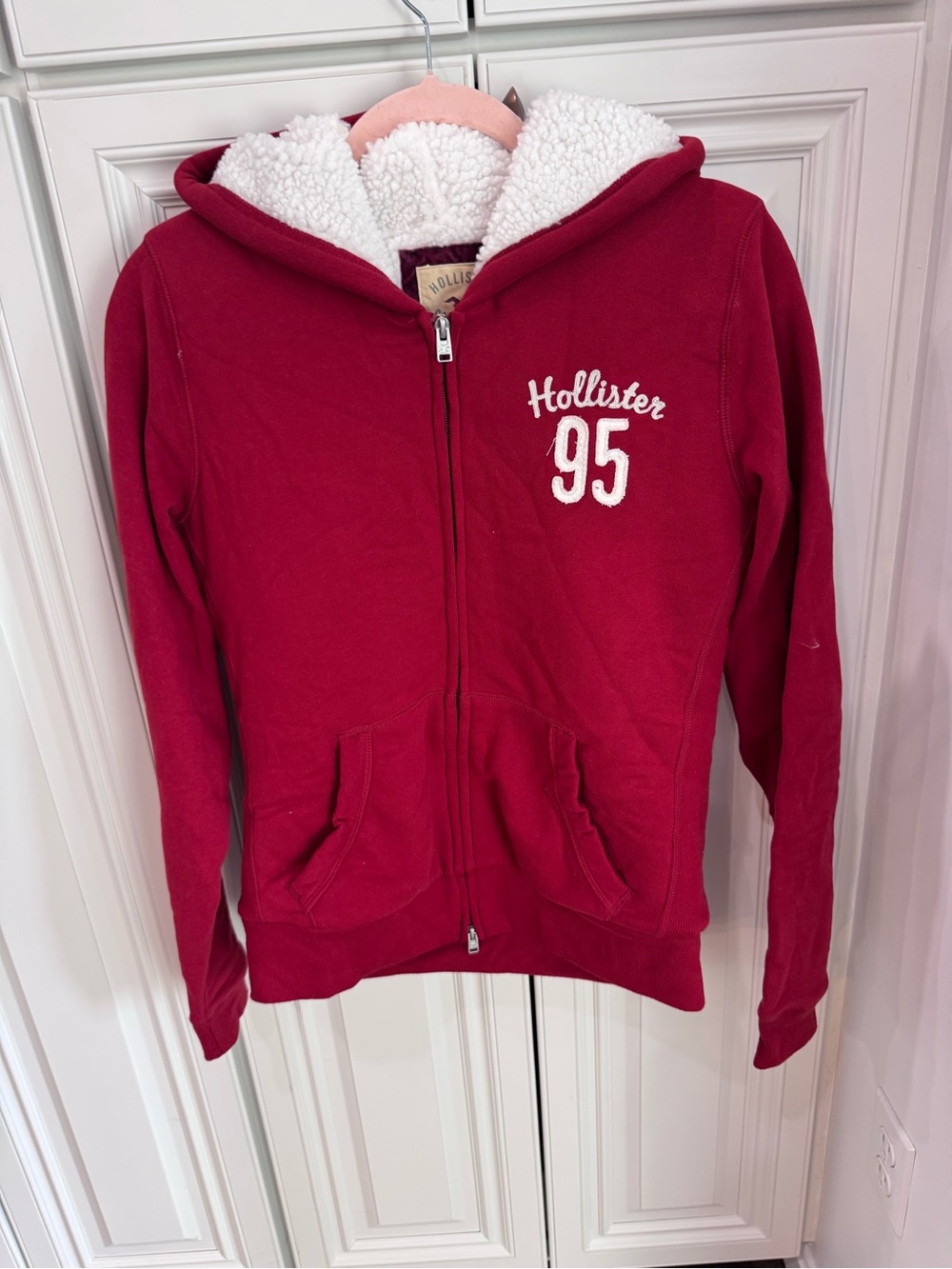 Hollister Kids Crimson Zip Hoodie with White Sherpa Lining